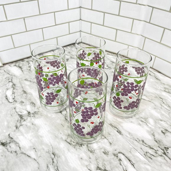 Crisa Grape Vine Pattern Drinking Glasses Tumbler Set of 4 Vintage - Picture 2 of 6